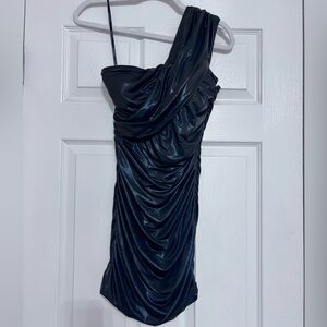 Bebe shiny black one shoulder bodycon dress
